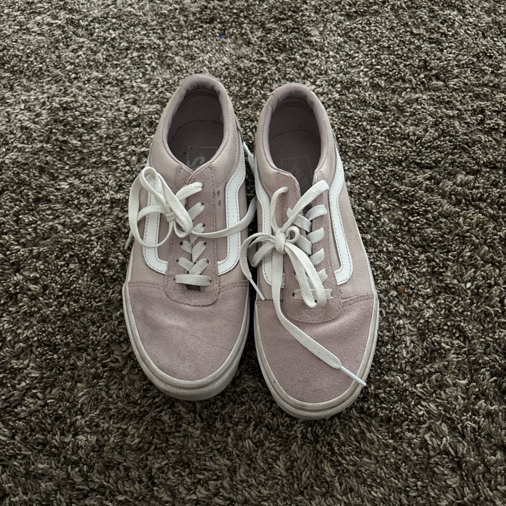 Vans Women's Light Pink and White Sneakers